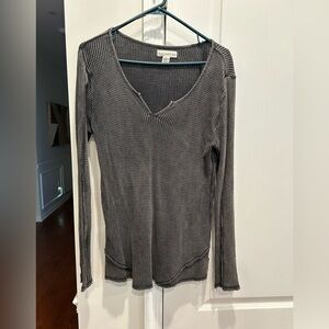 Distressed waffle shirt, long  sleeve top women’s XL